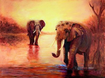 セレンゲティ・シェル・ナセルの夕暮れ時のアフリカ象 Oil Paintings